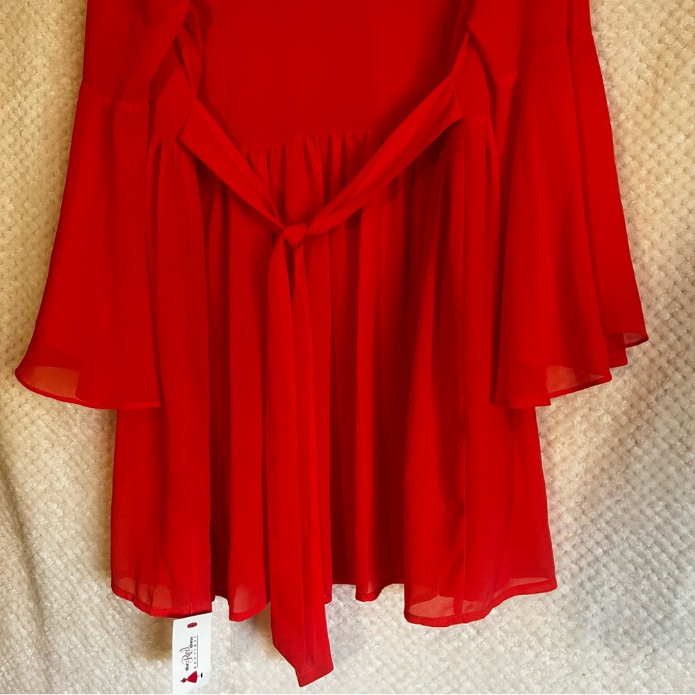 Umgee Dress Vibrant Coral Flowy Dress Bell Long Sleeves Flirty Sz Large NWT - Picture 8 of 8